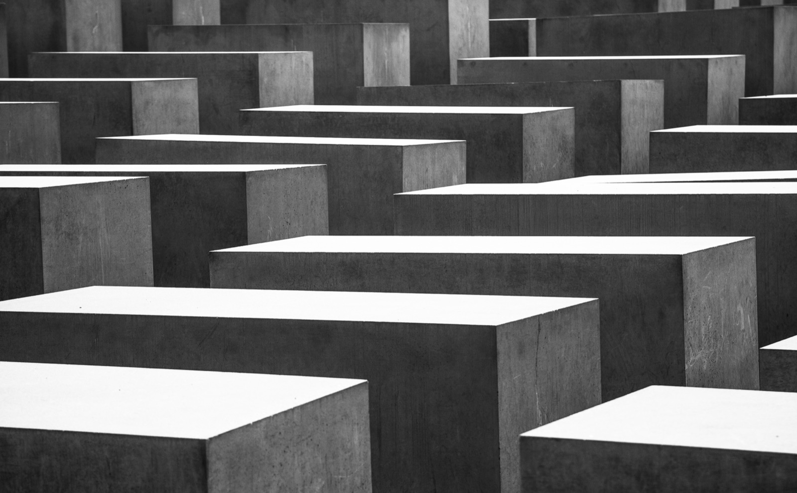 Black and white geometric concrete memorial blocks in Berlin